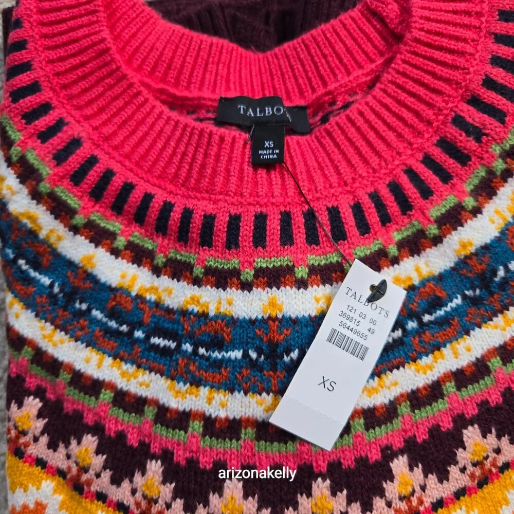 NWT Talbots Fair Isle Sweater Burgundy XS - Picture 4 of 9
